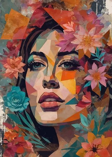 Abstract surrealisme van meisje met bloem Pop Art
