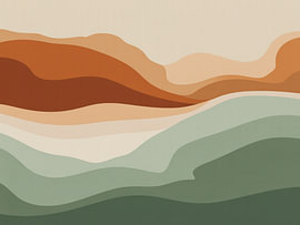 Abstrakter, vielschichtiger Landschaftshintergrund – Salbeigrün und Erdtöne im Minimal-Art-Stil von Alfonz