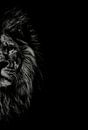 Lion black and white with title: The Beast - Impressive portrait - Lion painting - Painting - Wall d by Designer thumbnail