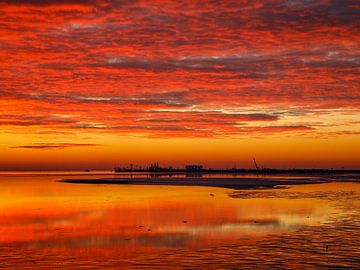 Avondrood op de wadden