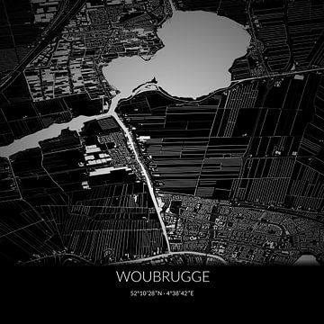 Black-and-white map of Woubrugge, South Holland. by Rezona