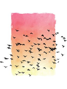 Zonsondergang met vogels van Apolo Prints