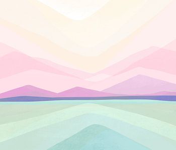 Landschap in pastel, roze bergen
