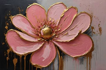 Roze Bloesem met Gouden Accenten Olieverfschilderij van De Muurdecoratie