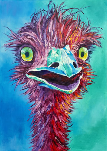 Disco | Farbenfrohes modernes Straußenporträt – expressive Tierkunst
