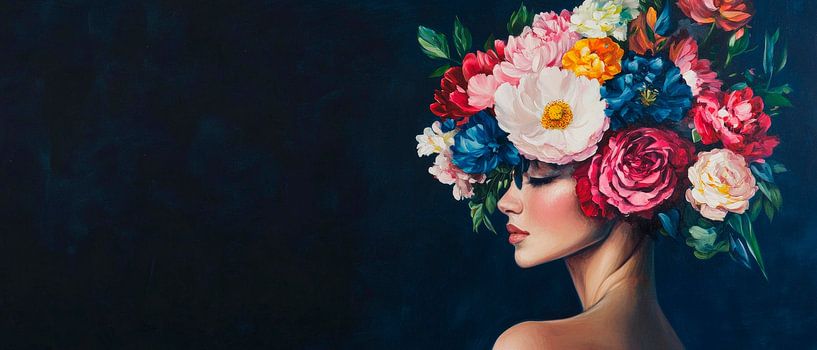 Élégance florale : femme avec une couronne de fleurs par Poster Art Shop