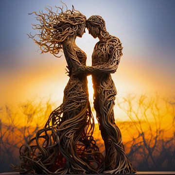 Golden Embrace: Sunset's Love Affair by Surreal Media