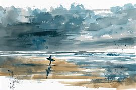Painting, watercolour, surfing -2 by Peter Pen Drawings and Paintings