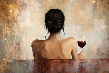 Woman with red wine in the evening light by Poster Art Shop