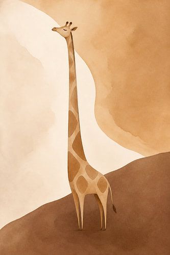 Grappige giraffe in warme aardetinten (AI) (abstract, safari, Afrika, speels, vrolijk)