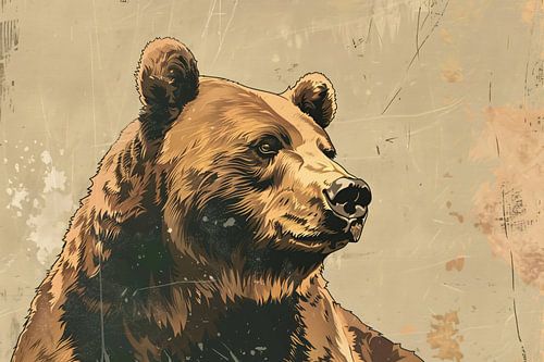 Bear in Vintage Style with Sepia Tones