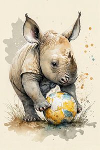 Un rhinocéros joue au football