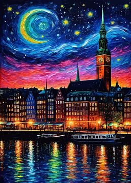 Sterrennacht Stadhuis Hamburg van MIROKKU