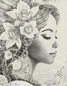 Gelassenes Porträt einer Frau mit Blumen von Loutje fotografie & styling