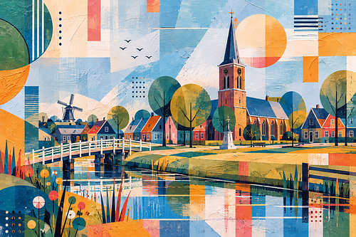 Gemälde „Dwingeloo, Drenthe“ – Stimmungsvolles Dorfbild in den Niederlanden