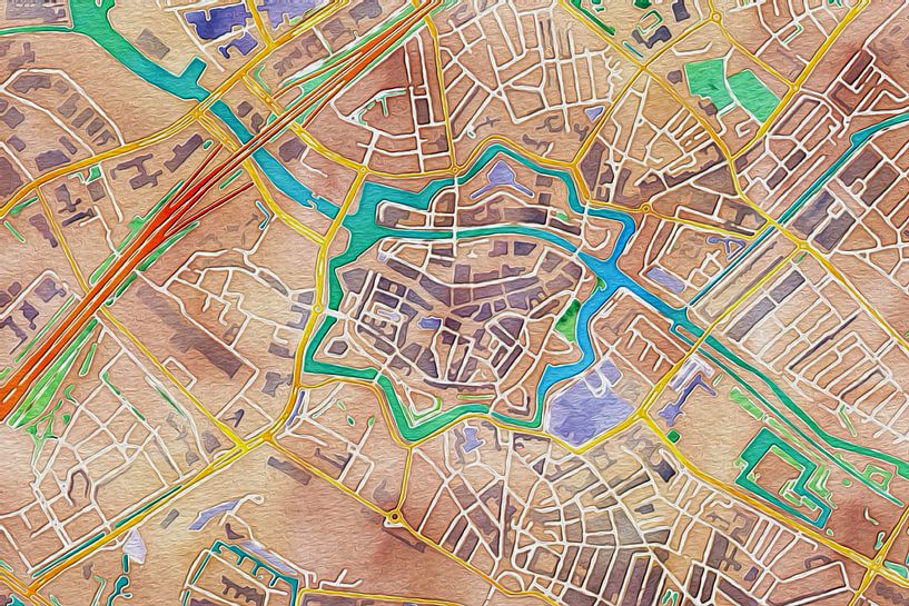 Kleurrijke kaart van Zwolle van Maps Are Art