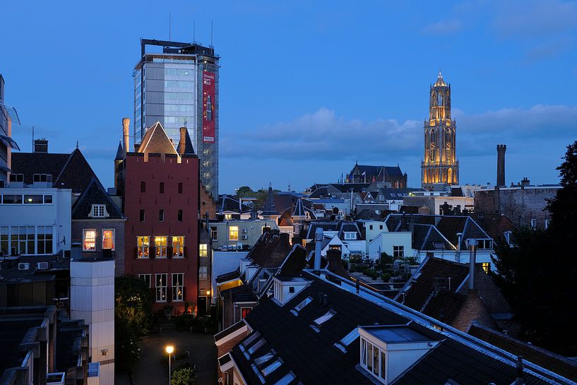 Stadsgezicht van Utrecht met Stadskasteel Oudaen, Neudeflat en Dom van Donker Utrecht