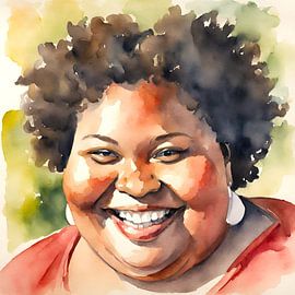 Gezellige Dame met kroeshaar en oorbellen van De gezellige Dames