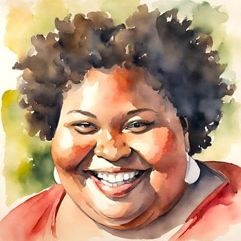 Cosy Lady with frizzy hair and earrings