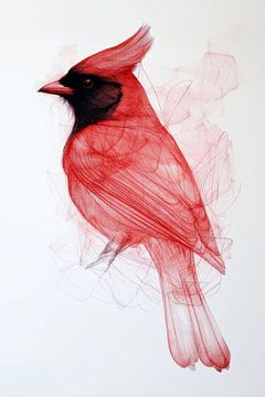 Rode Kardinaal in Abstracte Lijnen van Eva Lee