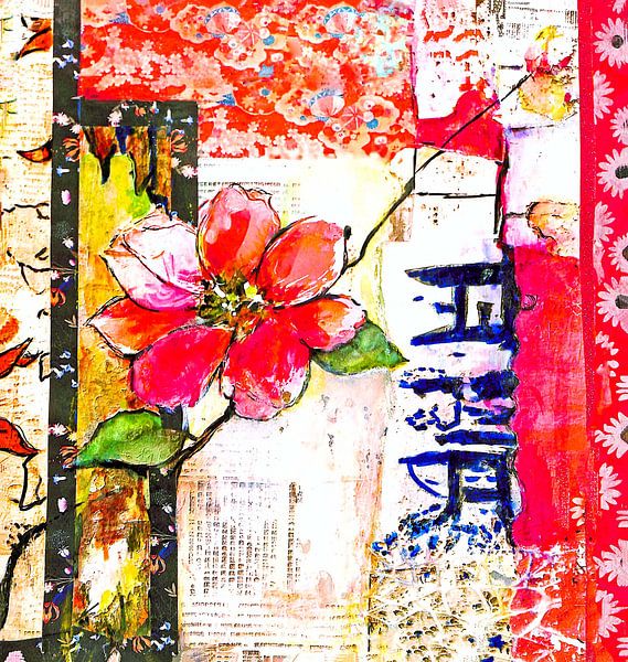 Pink red hibiscus. ( Collage 2 ) by Ineke de Rijk