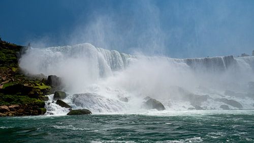 View of the Horseshoe waterfall in the Niagara Falls from below
