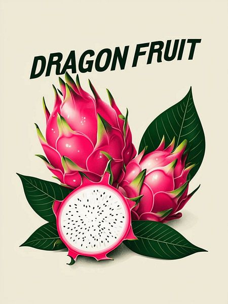 Vibrant Tropical Dragon Fruit Art Print - Exotic Pitaya Botanical Illustration for Modern Kitchen &amp; Healthy Lifestyle Decor by Artistic
