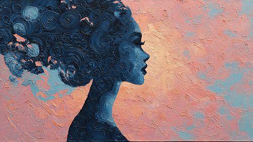 Résumé : Portrait de silhouette dans une tempête émotionnelle – Peinture acrylique texturée