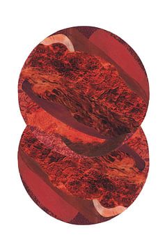 Fiery, a collage of two circles embracing each other imbued with deep red colours by Beautiful Thrills