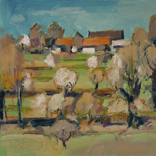 Bloesem rond een boerderij van Nop Briex