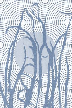 Ikigai. Sonne und Gras. Abstrakte Zen-Kunst. Japandi-Stil in Blau und Weiß II von Dina Dankers