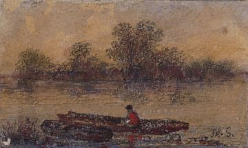 Ruderboot am Flussufer, Alexander Schaepkens, 1887