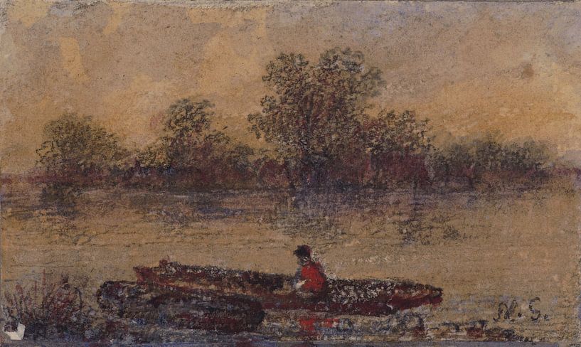 Ruderboot am Flussufer, Alexander Schaepkens, 1887 von Atelier Liesjes