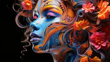 Portrait of a Brazilian woman with carnival mask and body painting by Animaflora PicsStock