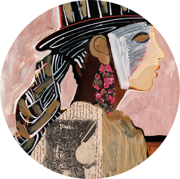 Rachel - vrouwen portret met hoed in roze van Renske