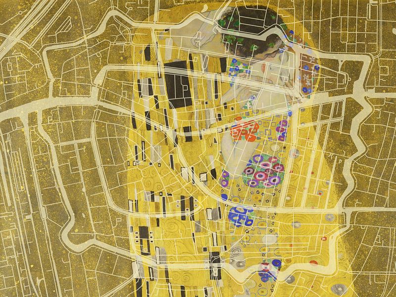 Map of Leiden Centrum with the Kiss by Gustav Klimt by De Kaartenwinkel