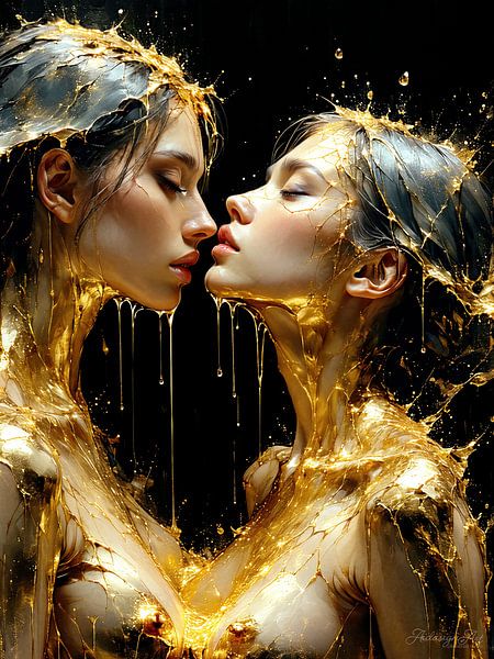 Zwei lesbische Frauen im Akt der Verwandlung – Intimität, Körper und das flüssige Gold der Ewigkeit von AidasignArt