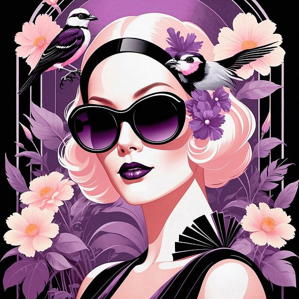 Lady Daisy with flowers and birds by Liona Toussaint