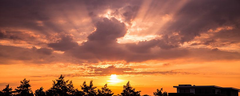 Panorama van een prachtige zonsopkomst op Goeree Overflakkee van Louise Poortvliet