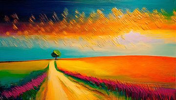 Warme Zomermiddag: Panorama van glooiend landschap met een eenzame boom