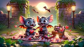 Romantisches Picknick zweier Fledermäuse im Mondschein von artefacti