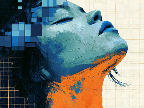 Résumé : Portrait de femme en turquoise et orange