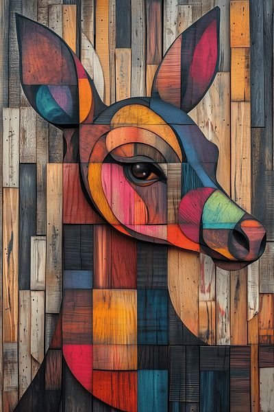 Bunte Hirsche Geometrische Holzkunst von Eva Lee