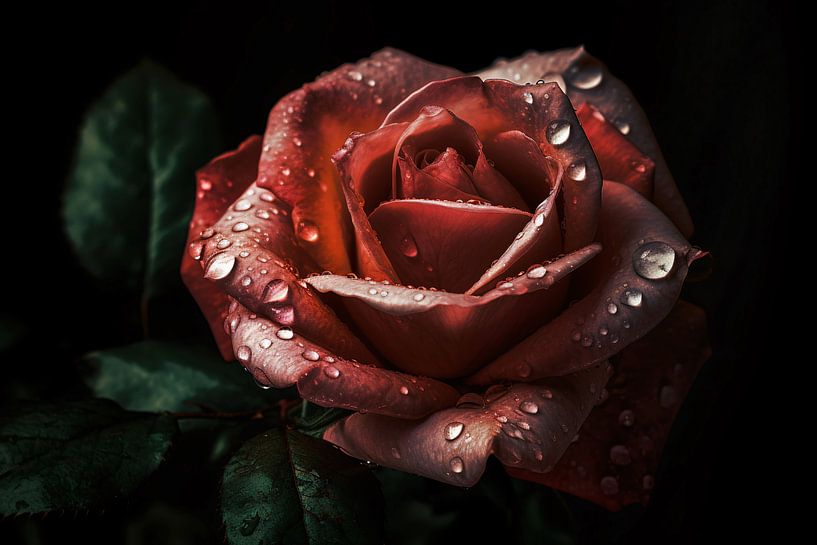 Rose with dewdrops in close-up by Art & Soul Creations