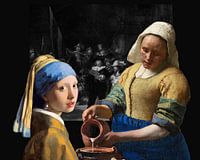 Melkmeisje - Meisje met de parel - de Nachtwacht zwart-wit