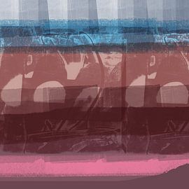 Terra Blue. Modern abstract landscape in blue, terra, purple, pink. by Dina Dankers