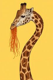 Giraffekop en -nek met spaghetti op gele achtergrond van Dante S