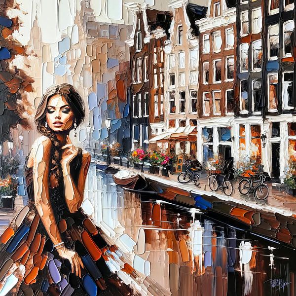 Portret vrouw " Amsterdamse Muse III " impasto van René van den Berg