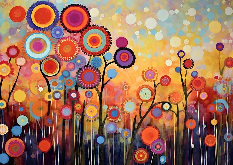 Geometrisch abstract cirkels en bloemen van Jan Bechtum