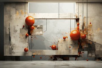 Abstracte ruimte met geometrische objecten van beton van Ton Kuijpers